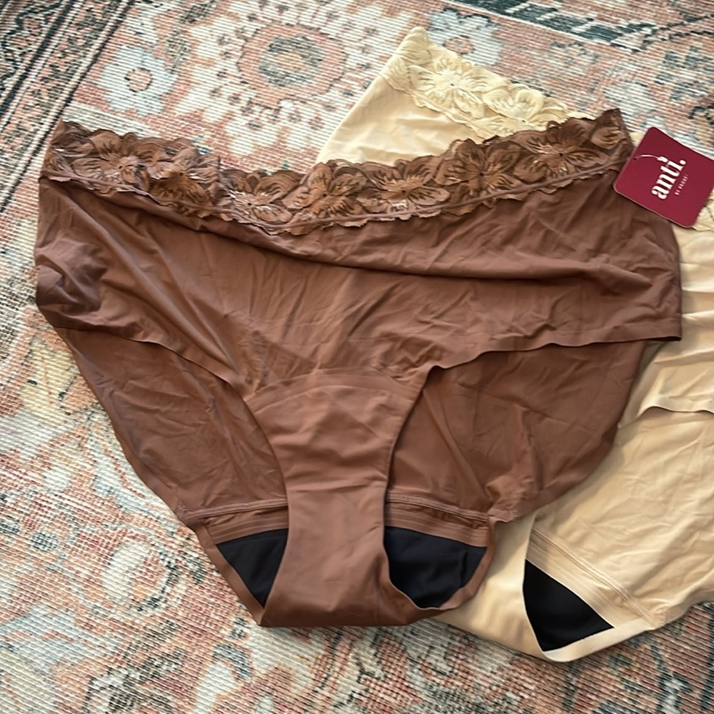 ANTI By Proof 2 Lace Trim High Rise Leak Resistant Briefs 3X Nude/Brown - Picture 2 of 7